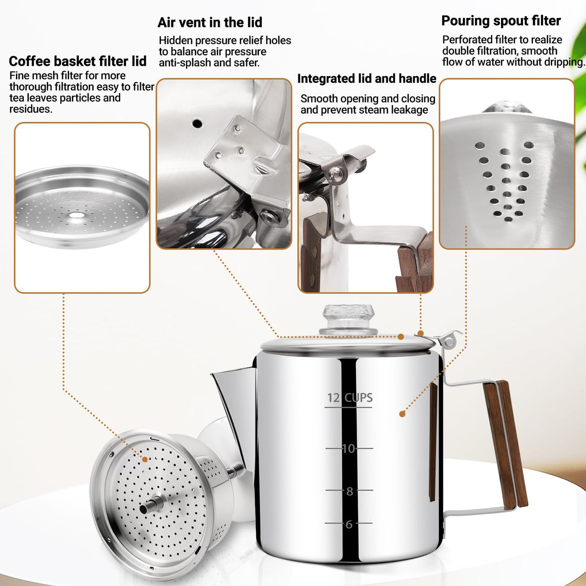 12 Cup Stainless Steel Percolator Coffee Pot B8445