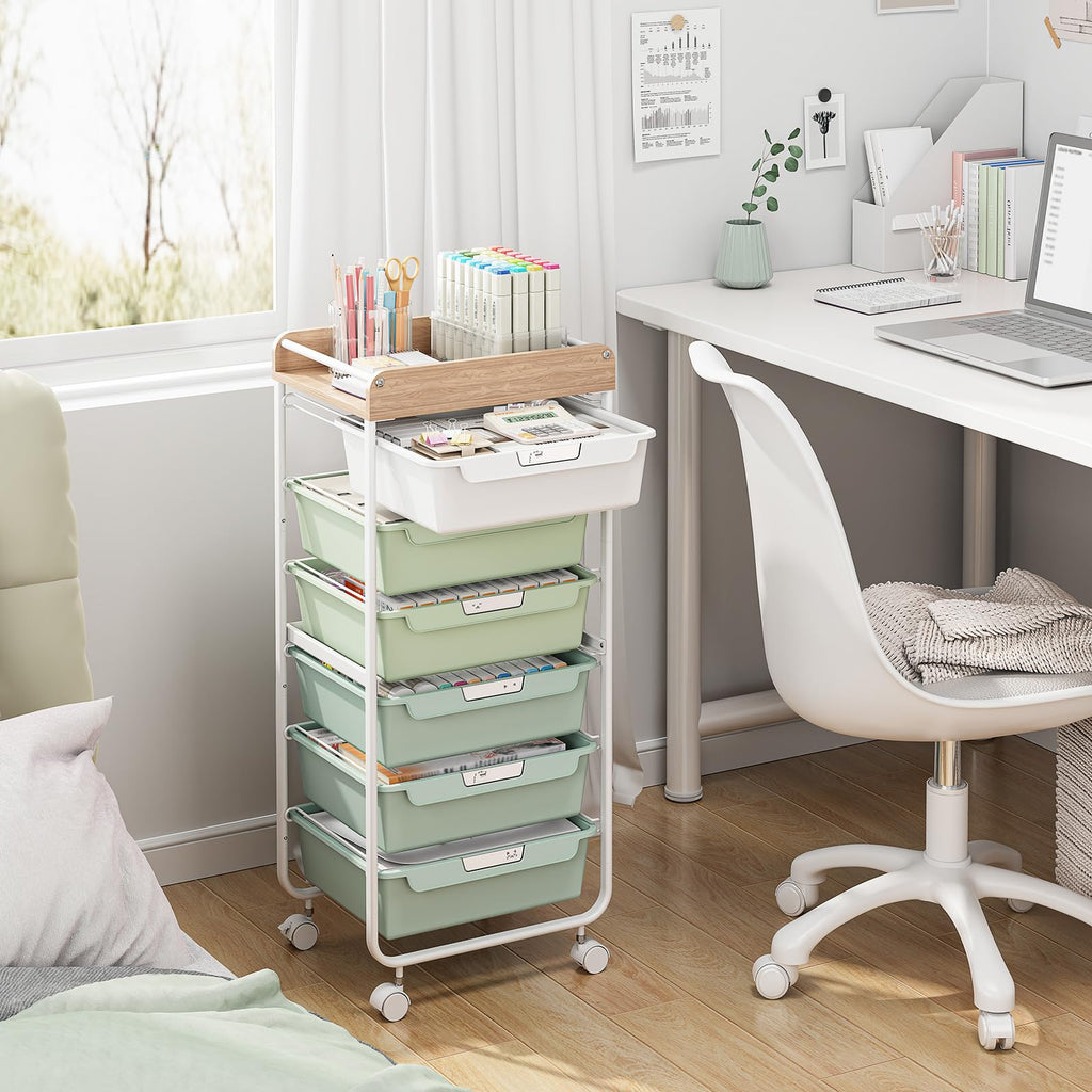 Green Utility Cart with 6 Drawers O845