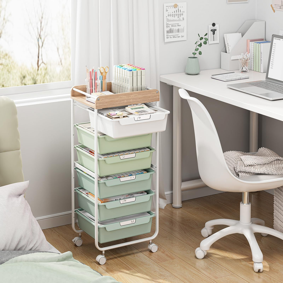 Green Utility Cart with 6 Drawers O845