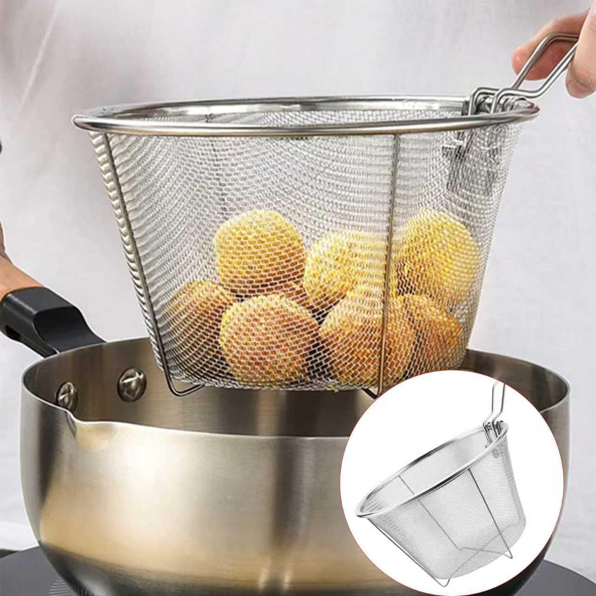 7-Inch Round Stainless Steel Deep Fryer Basket O282420