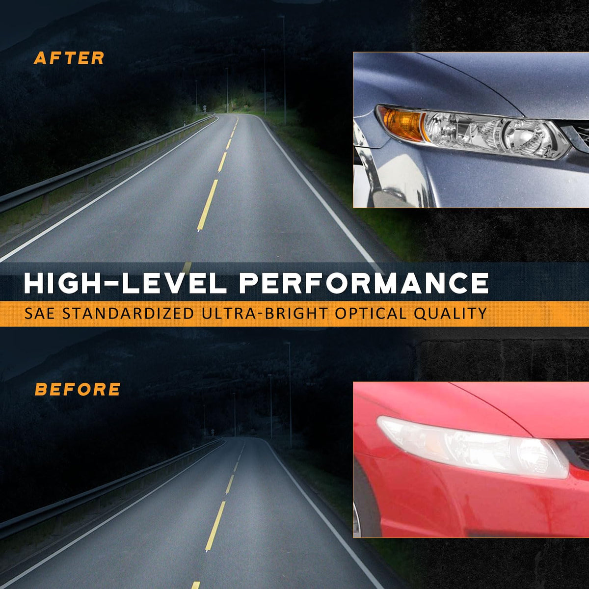 Headlight Assembly Pair Chrome Housing Amber Reflector K63979