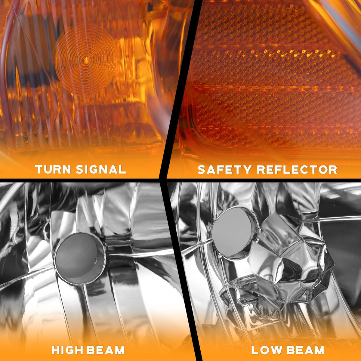 Headlight Assembly Pair Chrome Housing Amber Reflector K63979