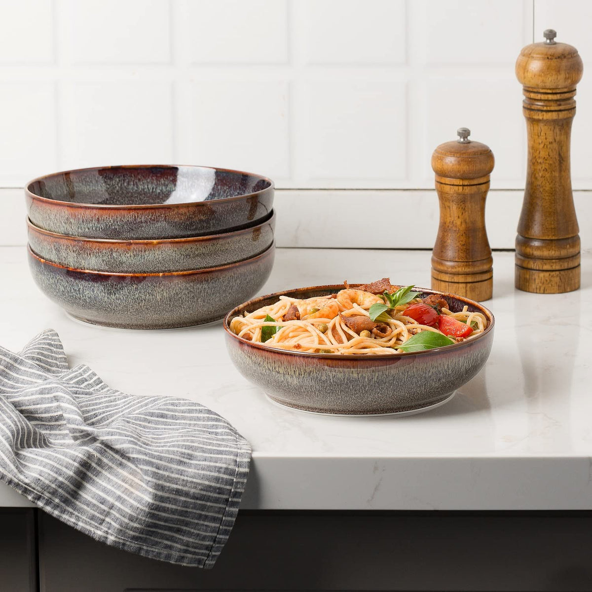 Ceramic bowls set of 4 8" Caramel Brown S9352