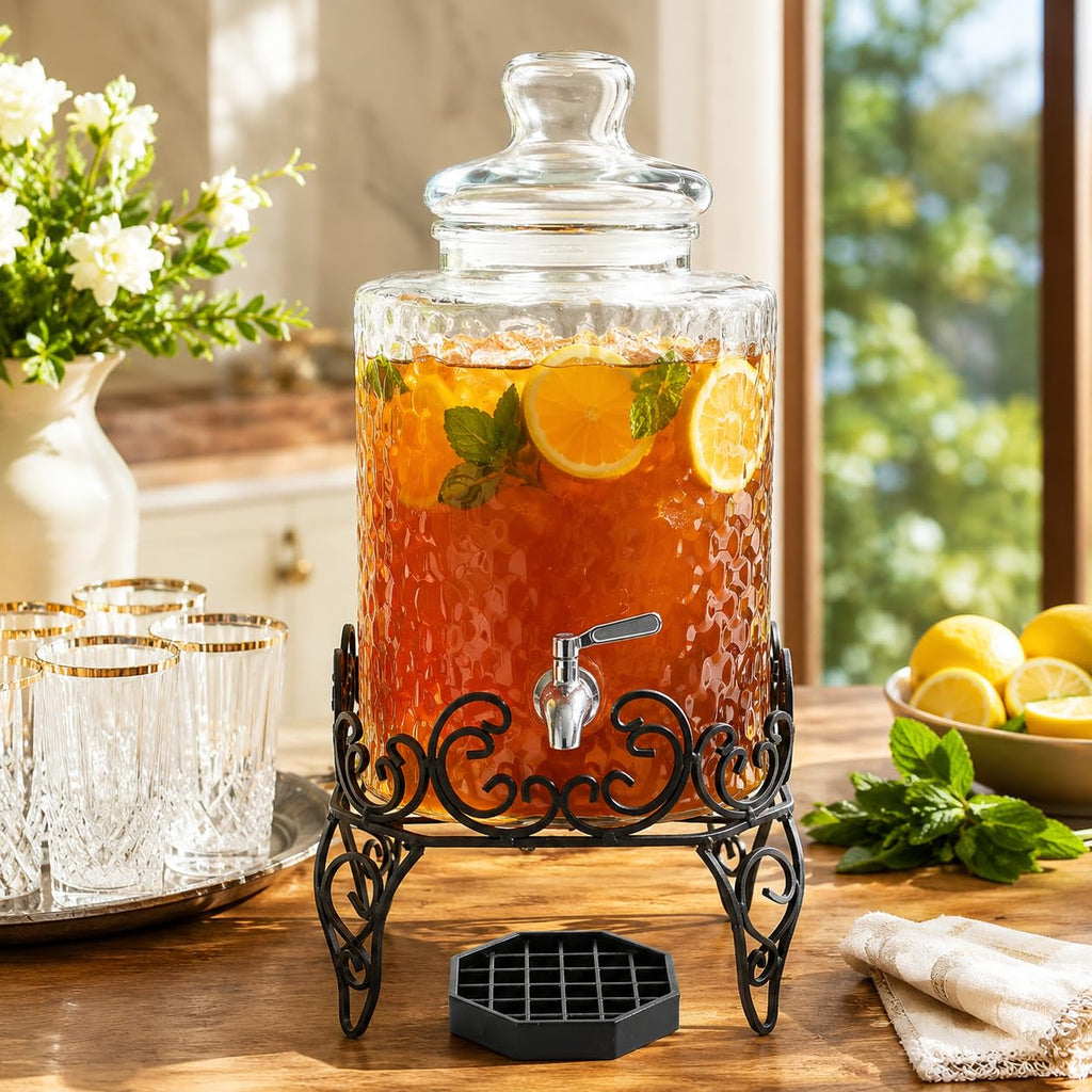 2.5 Gallon Glass Beverage Dispenser with Stand and Stainless Steel Spigot Z4866