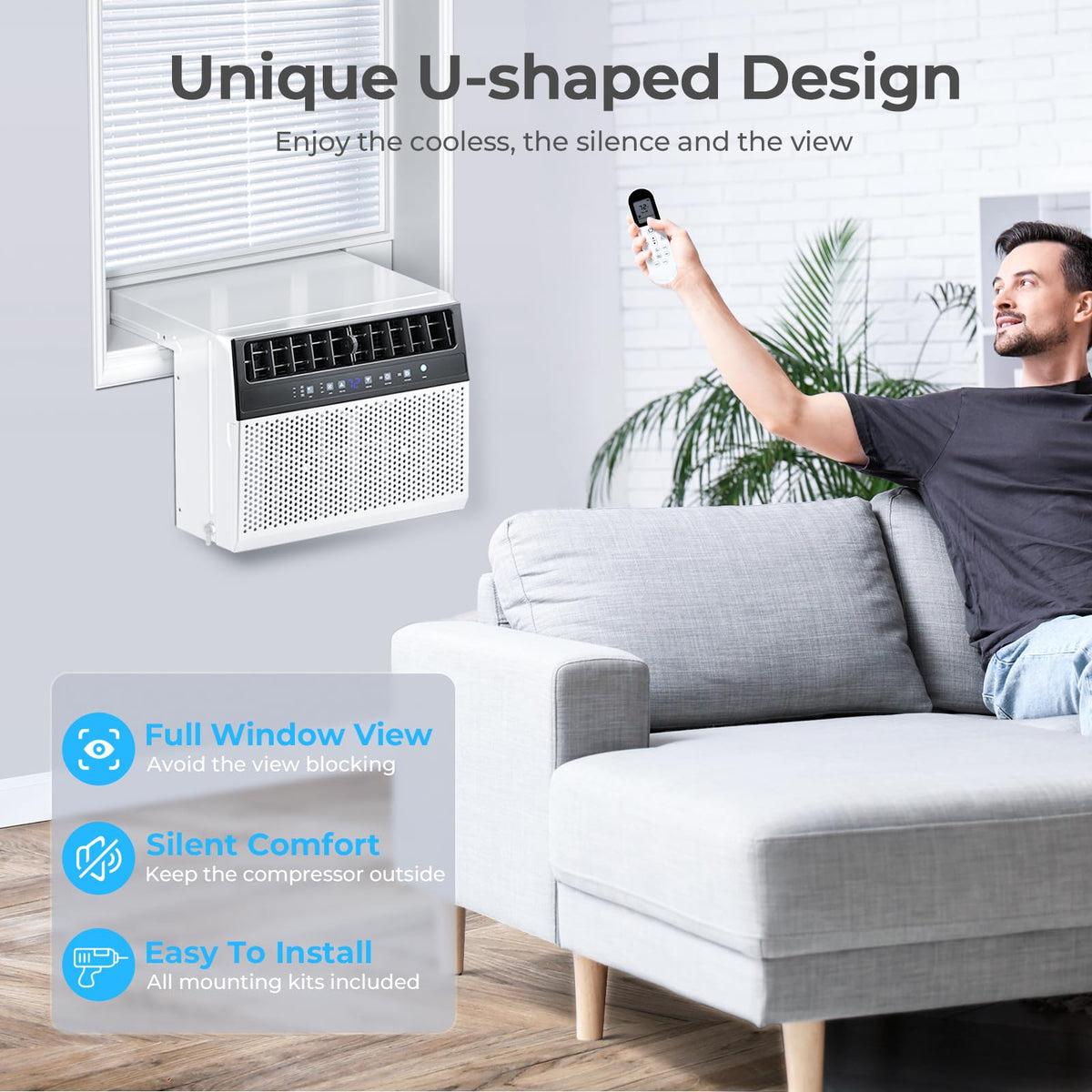 U-Shaped 10,000BTU Window Air Conditioner with Full Window View, Ivory White Q52746
