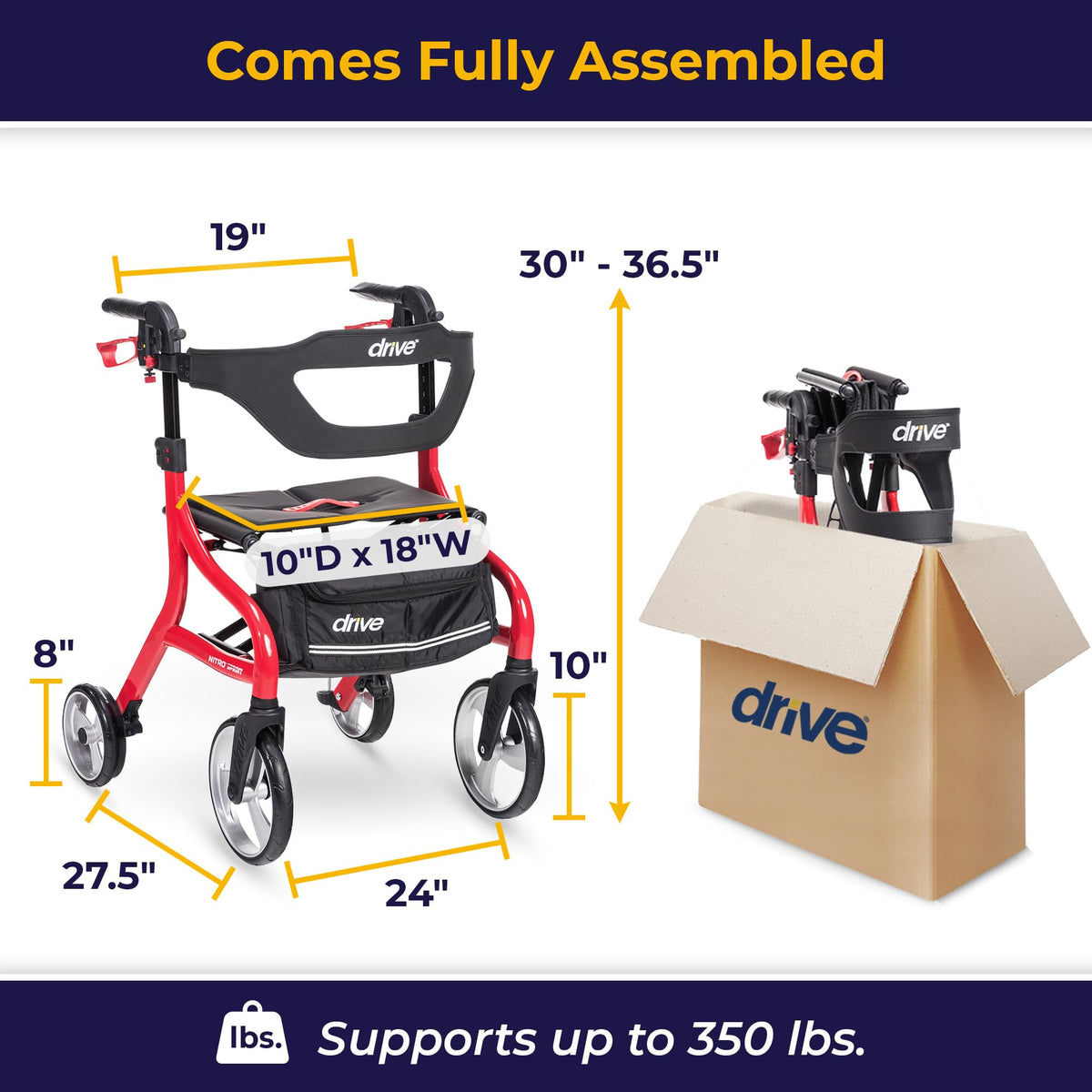 Red Standard Size Rollator Walker with Seat P802