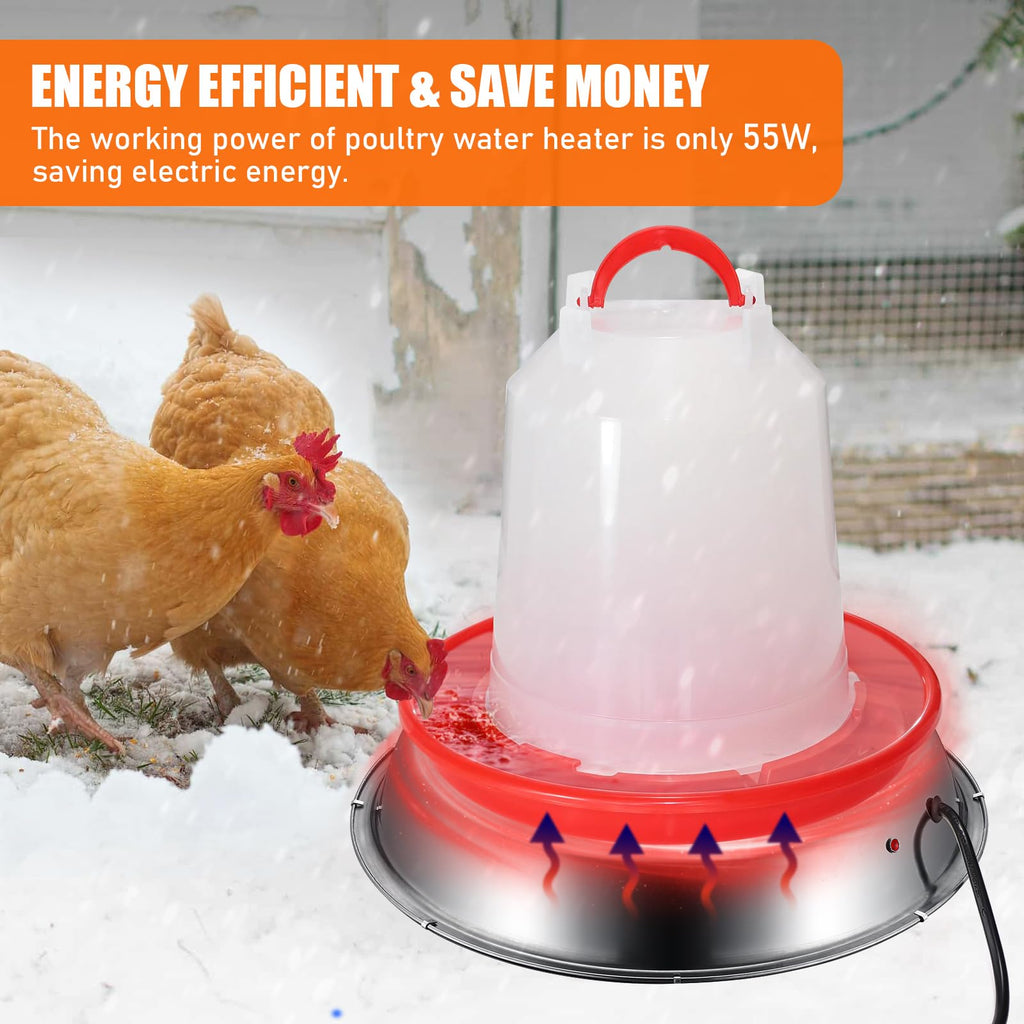 12 Inch 5 Gallons Poultry Waterer Heated Base with Thermostat T4009