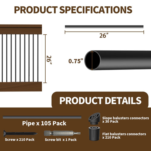 105 Pack 26" Black Aluminum Deck Balusters N483