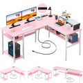 Pink L Shaped Desk with Power Outlets and USB Charging Ports A6189