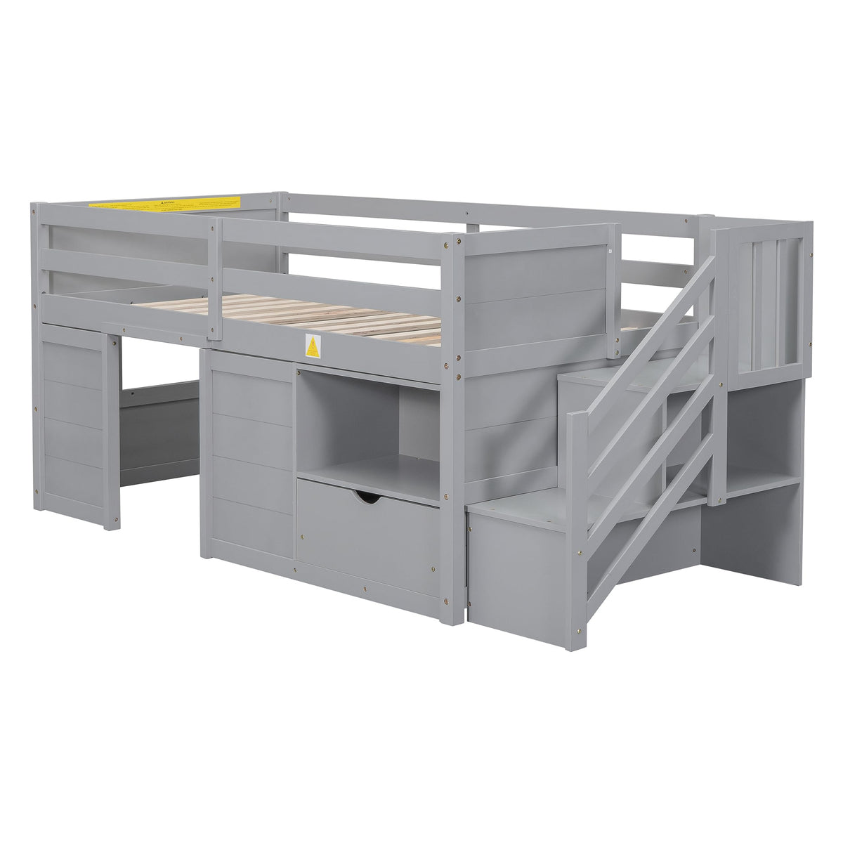 Twin Size Wood Loft Bed with Storage D983610