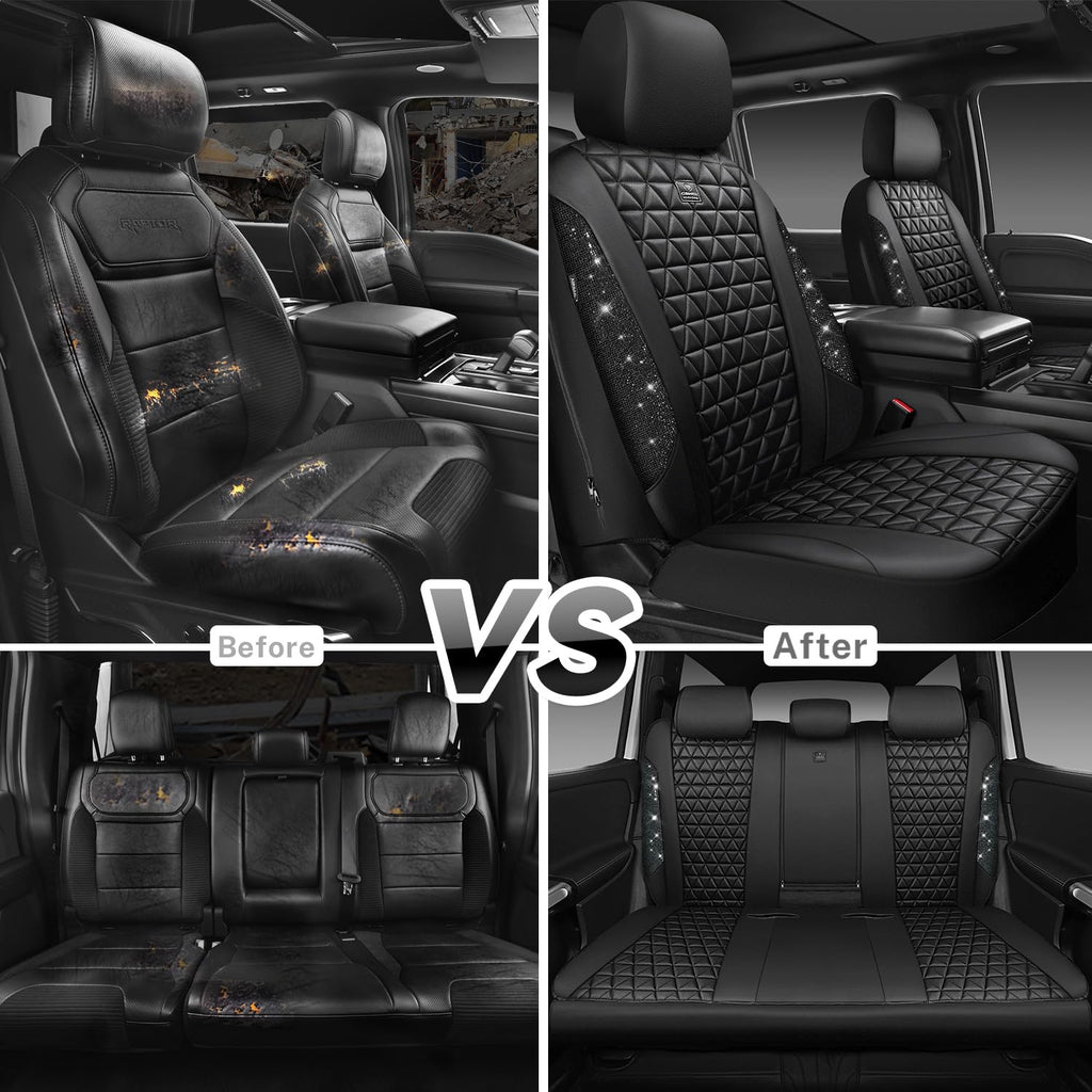 Black Leather Car Seat Covers Full Set D48211