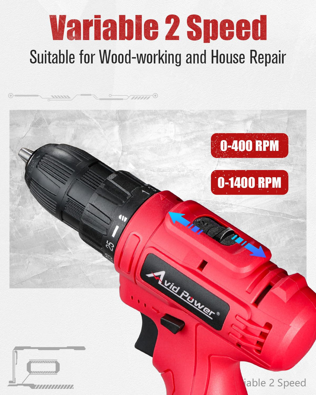 12V Cordless Drill Set 3/8" Power Driver B9261