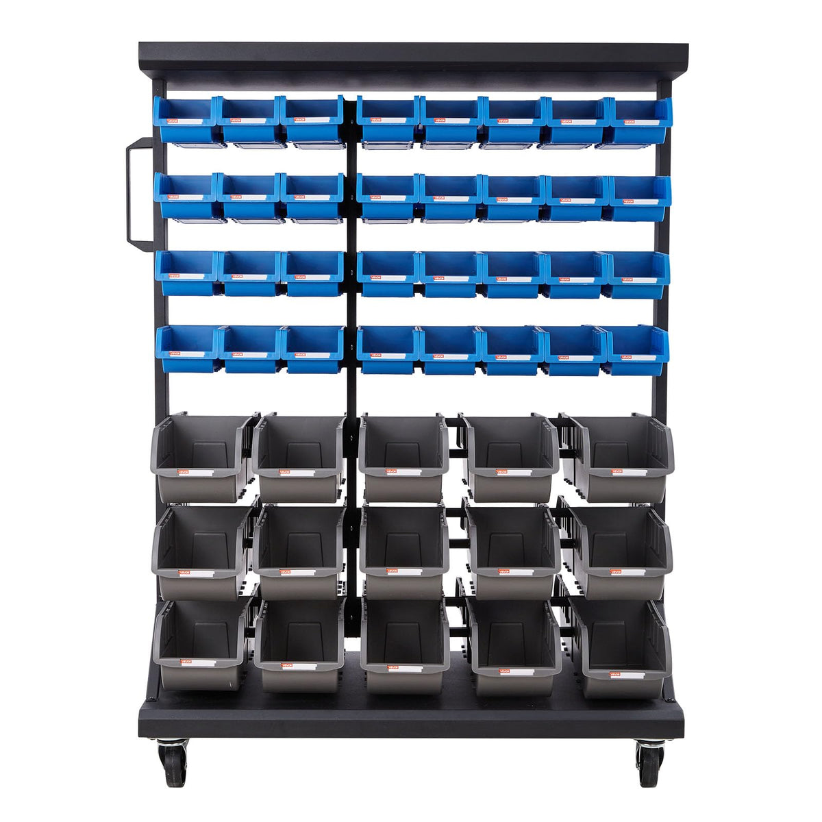 7-Tier Double-Sided Rolling Bin Storage Rack with 94 Plastic Bins B80359