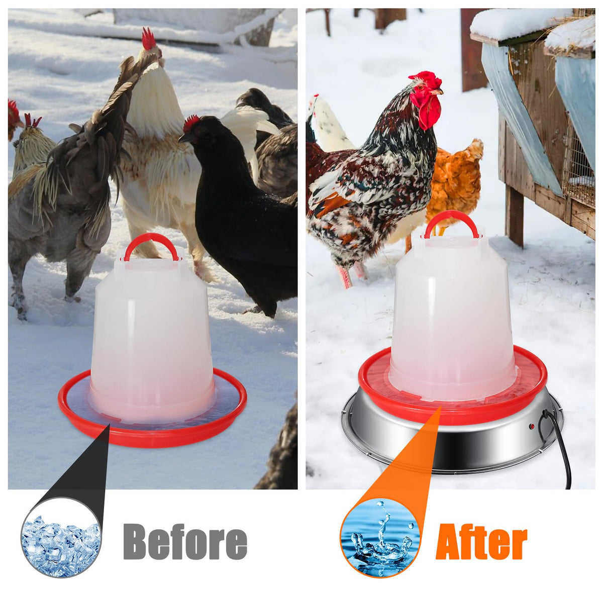 12 Inch 5 Gallons Poultry Waterer Heated Base with Thermostat T4009