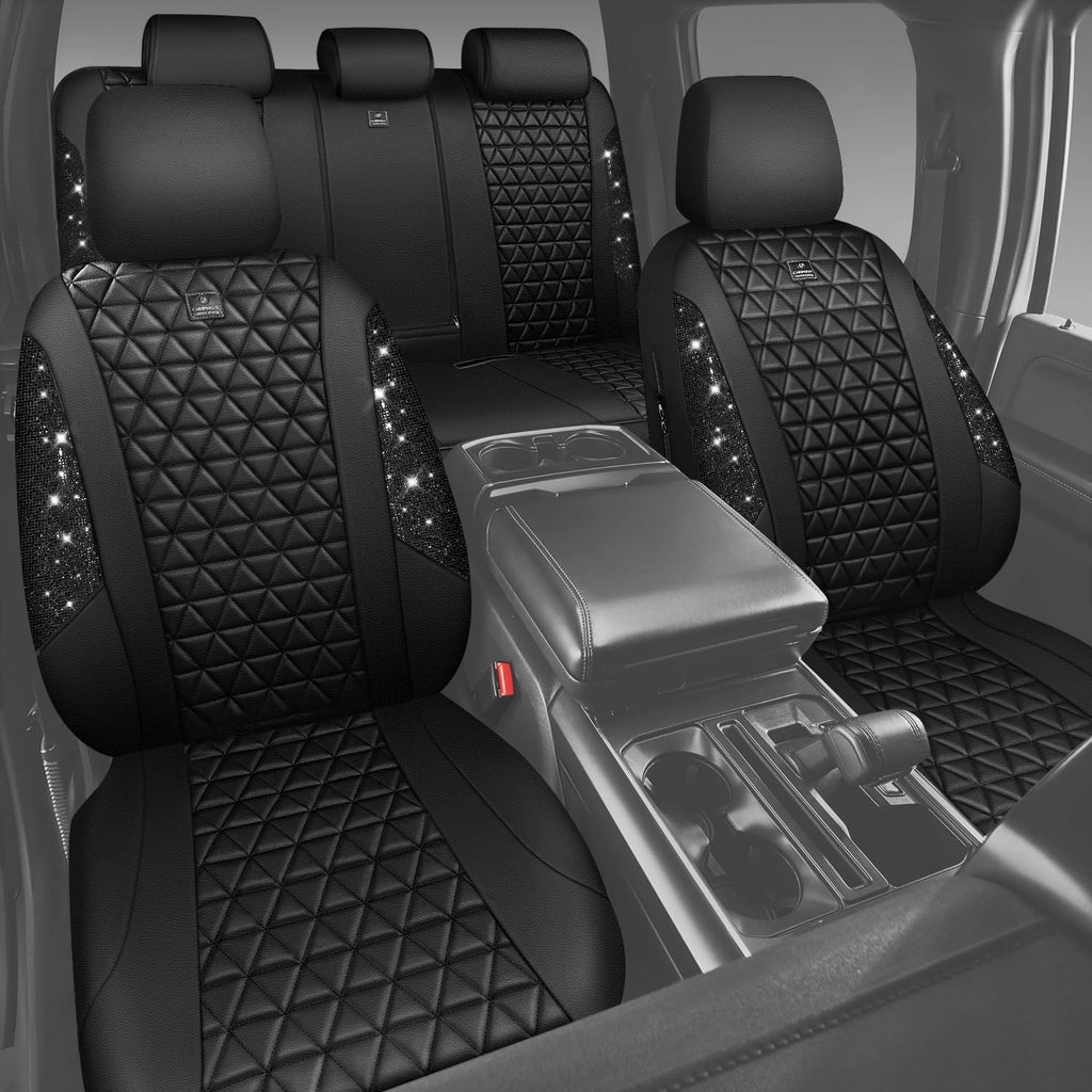 Black Leather Car Seat Covers Full Set D48211