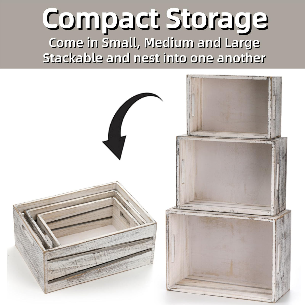 3 Pack Wooden Storage Crates with Handles S493560