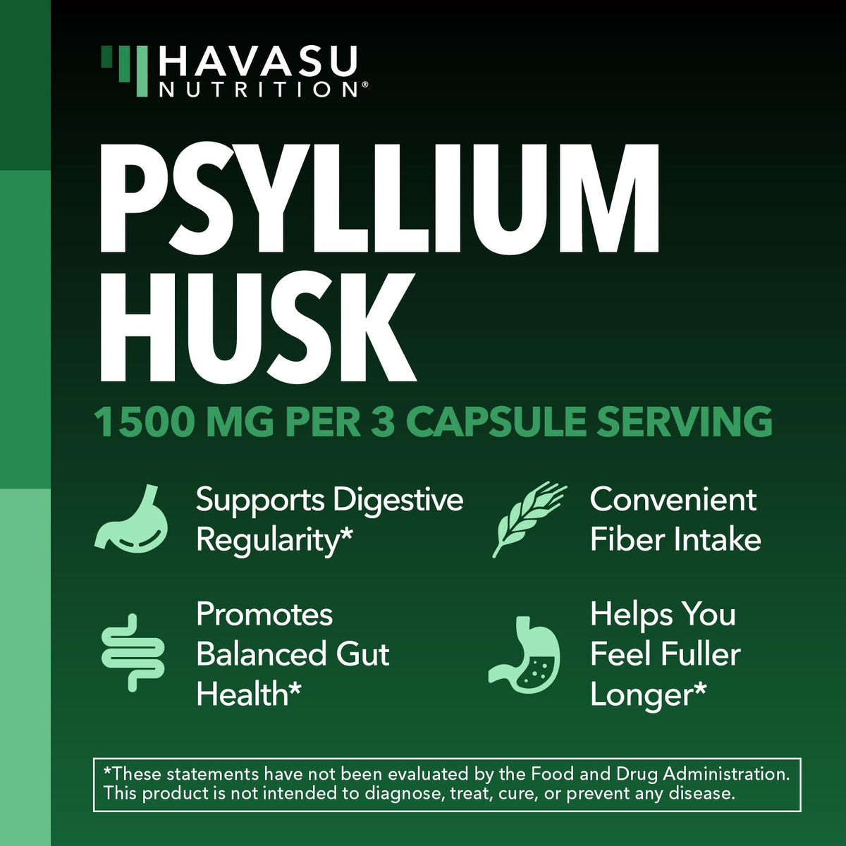 Vegan Psyllium Husk Fiber Capsules 270 Pills D4959