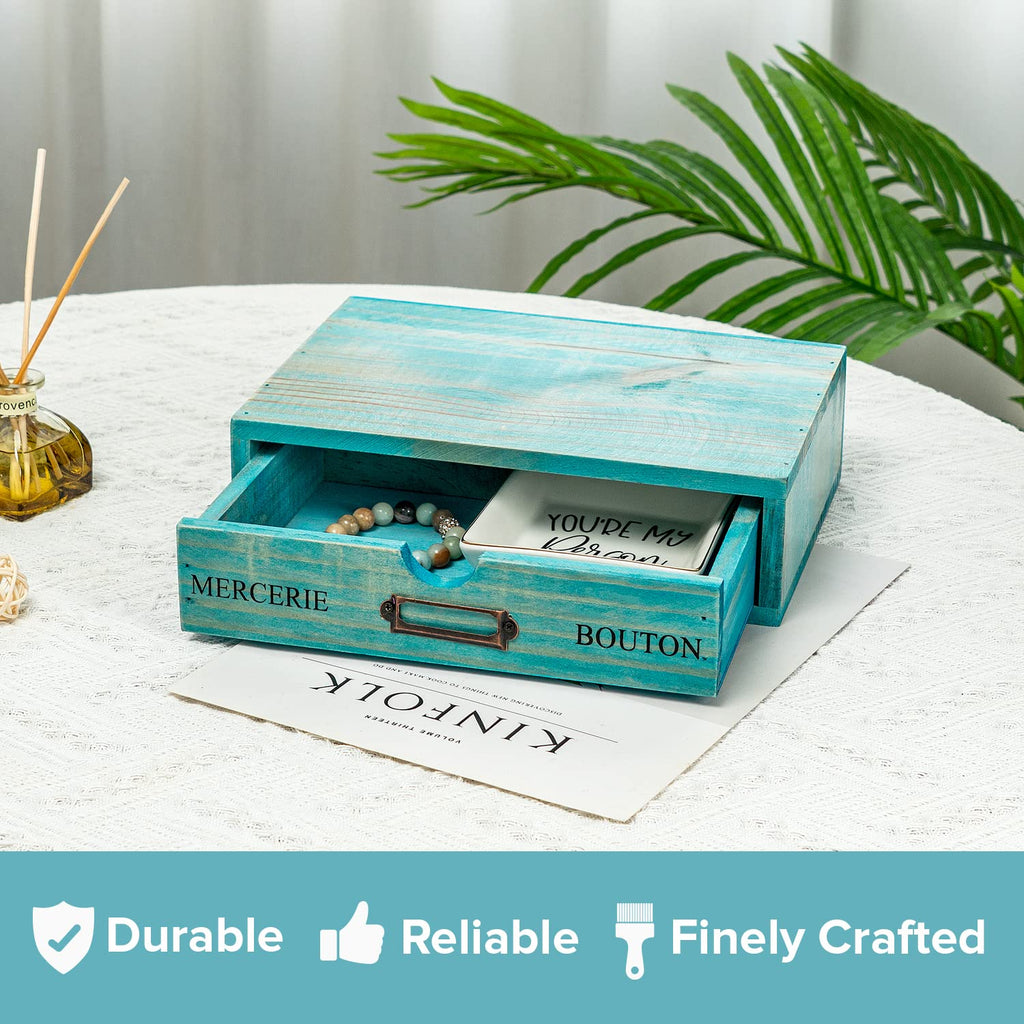 Turquoise Single Drawer Wooden Organizer N8829