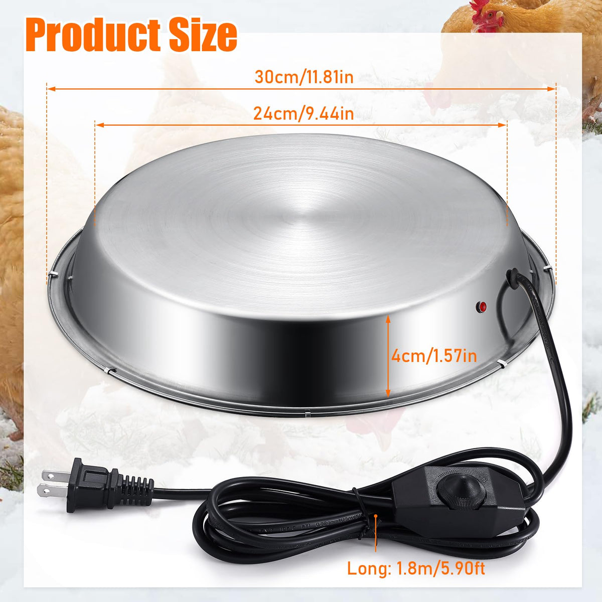 12 Inch 5 Gallons Poultry Waterer Heated Base with Thermostat T4009
