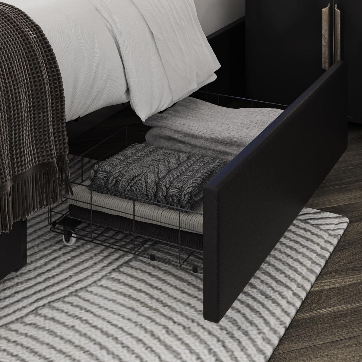Black Full Size Upholstered Bed Frame with LED Headboard and 2 Storage Drawers X69189