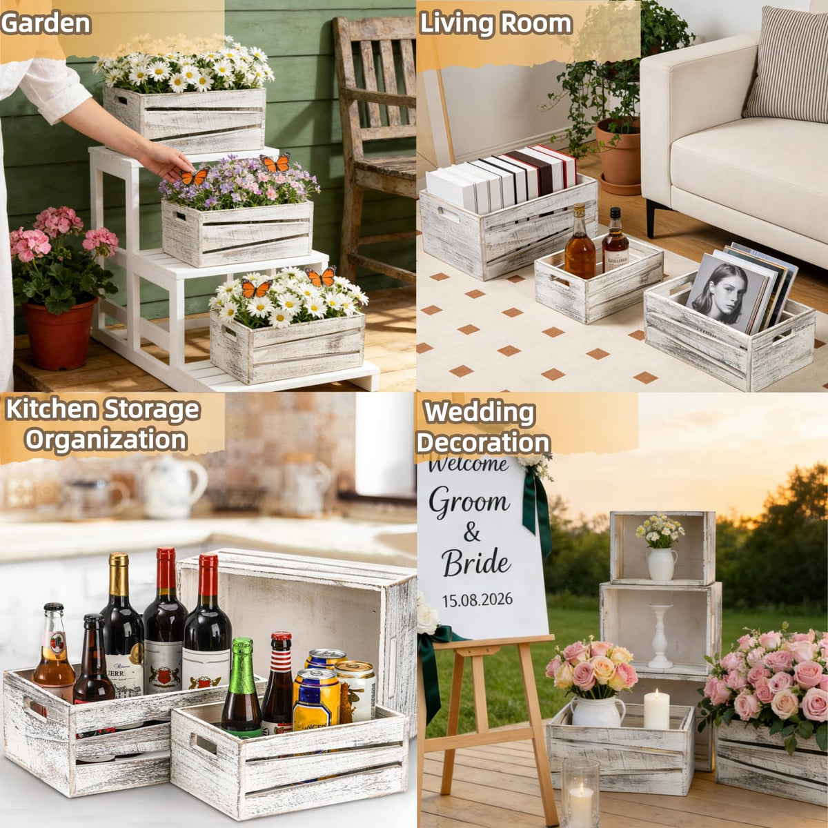 3 Pack Wooden Storage Crates with Handles S493560