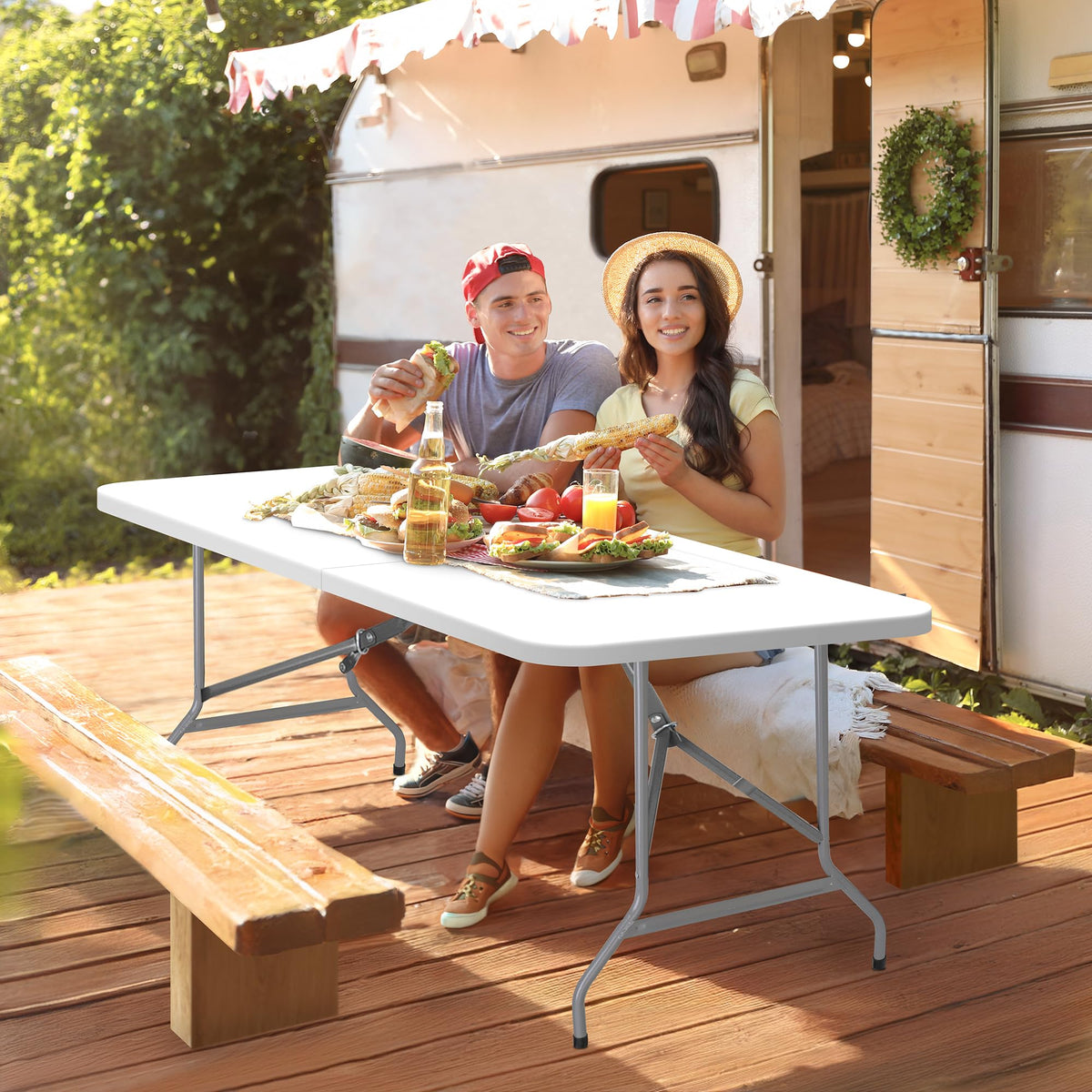 6 ft Heavy Duty Plastic Folding Table with Steel Legs, White I6942