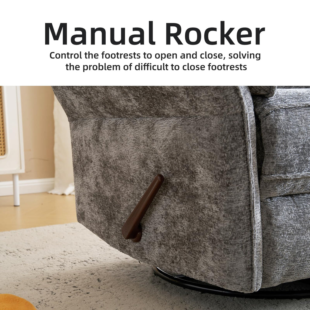 Oversized Chenille Swivel Rocker Recliner with Adjustable Headrest K2382