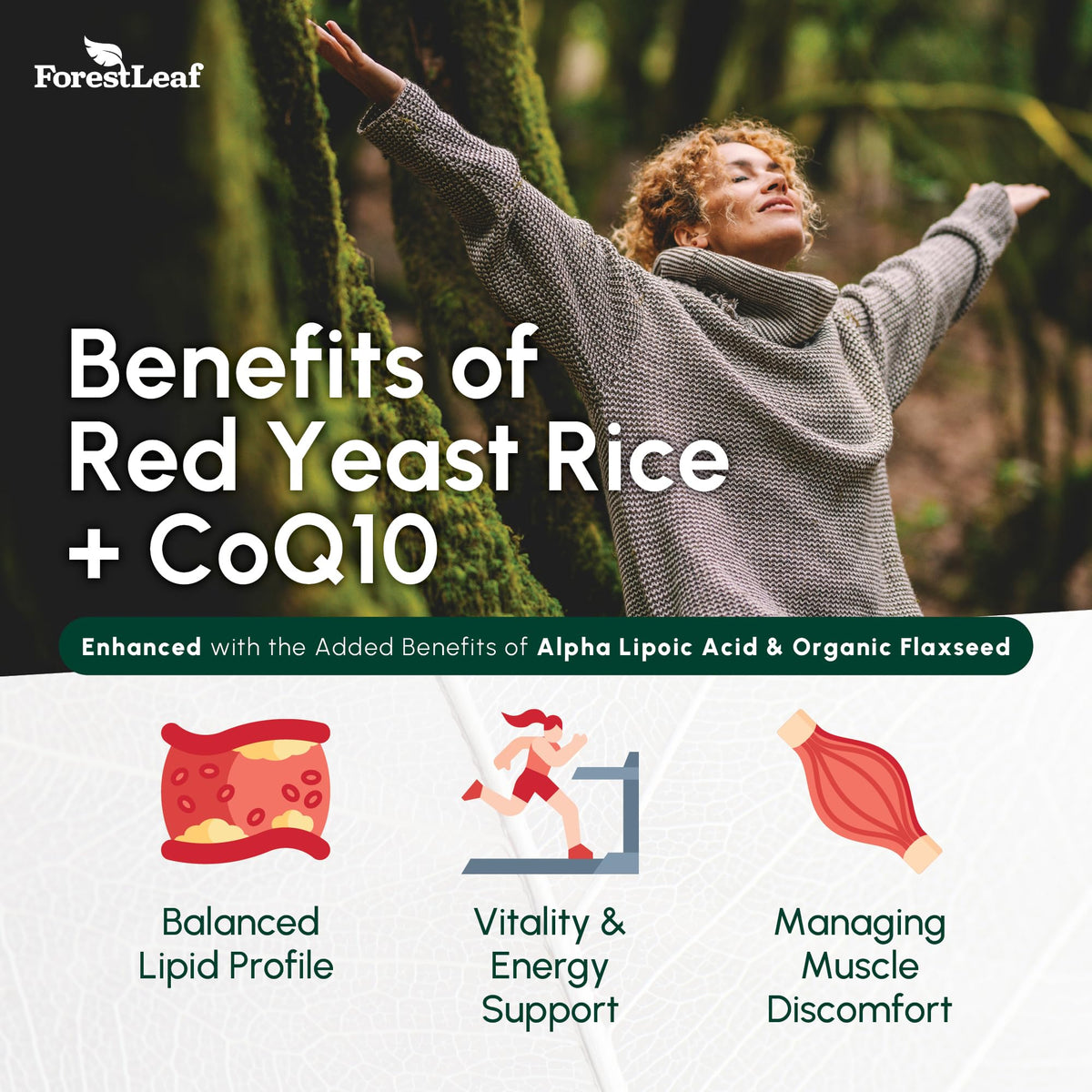 Red Yeast Rice 1215 mg CoQ10 Alpha Lipoic Acid Flaxseed 90 Capsules B43096