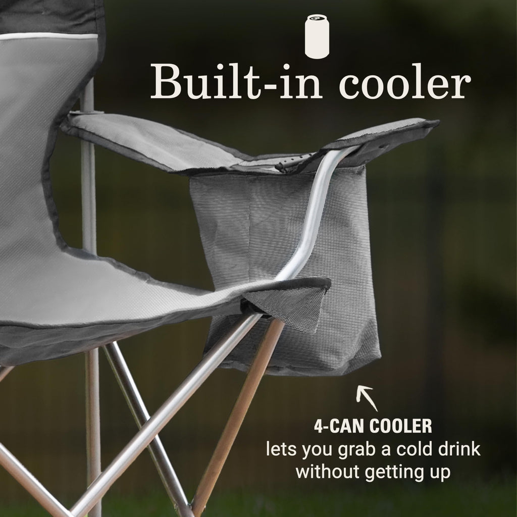 Portable Camping Chair with 4-Can Cooler, Cushioned Seat, Side Pockets & Cup Holder, Carry Bag V296323