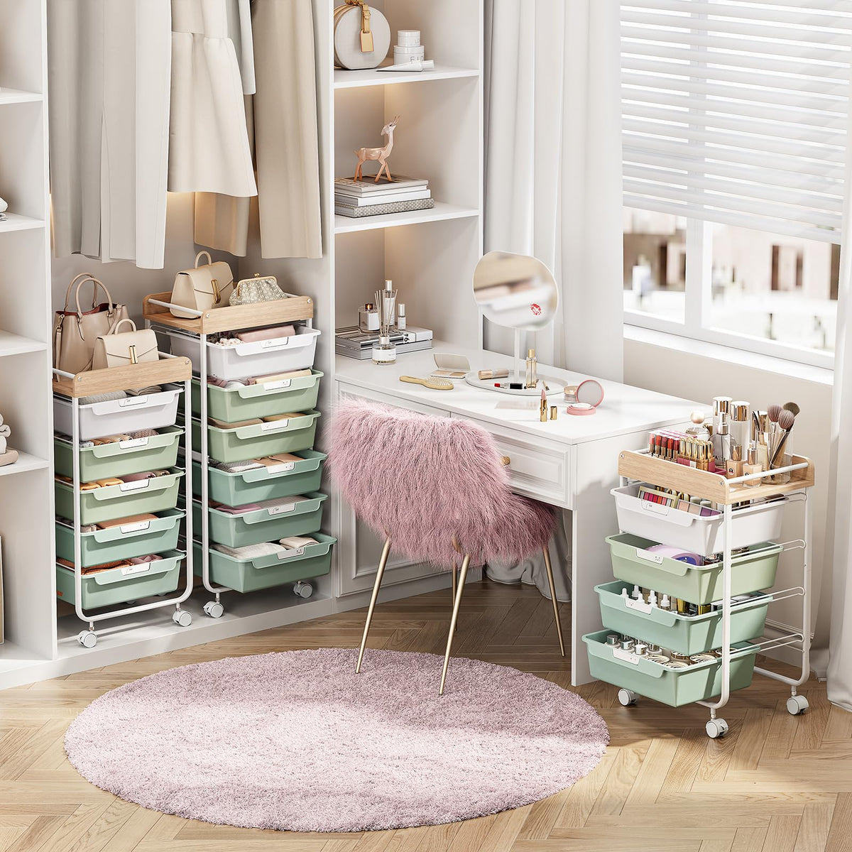 Green Utility Cart with 6 Drawers O845