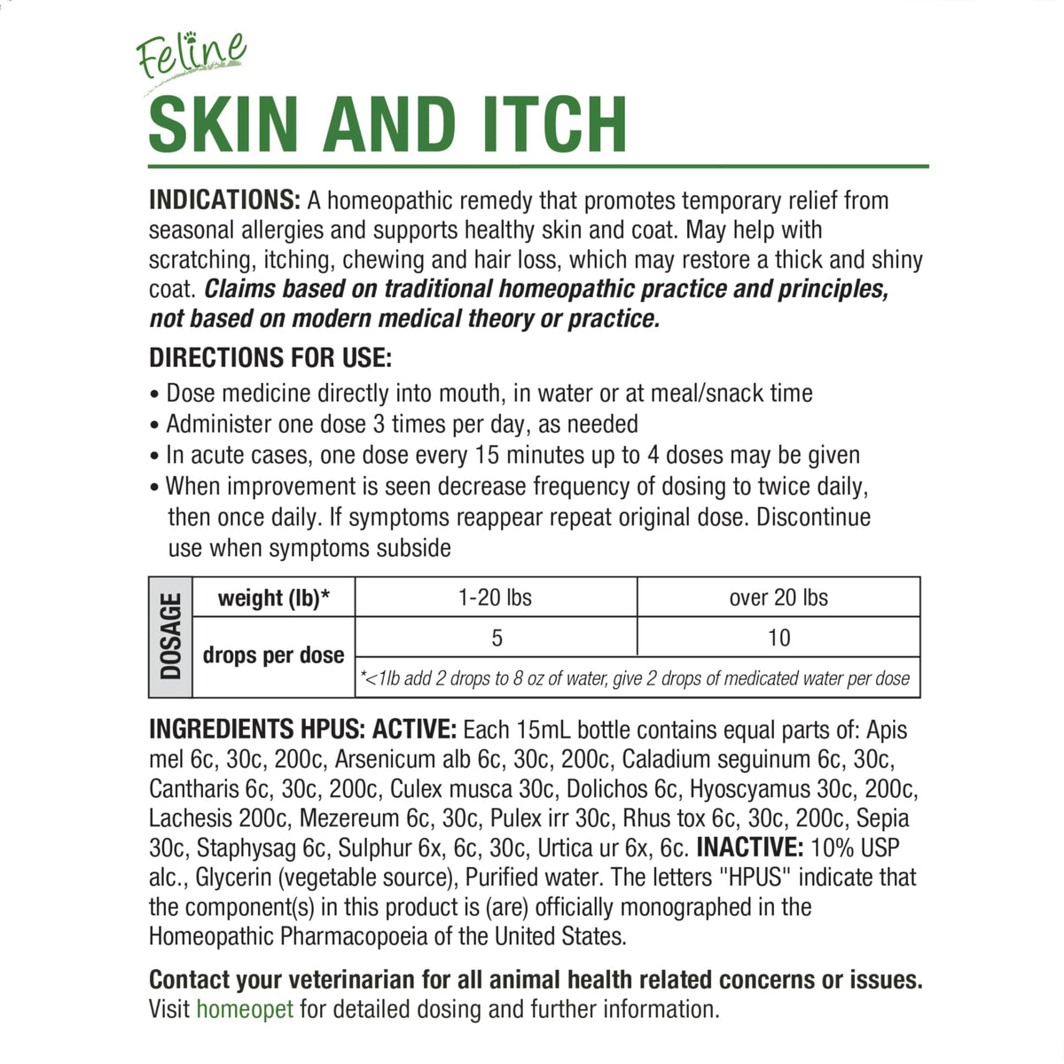 Feline Skin and Itch Supplement 15 Milliliters P832