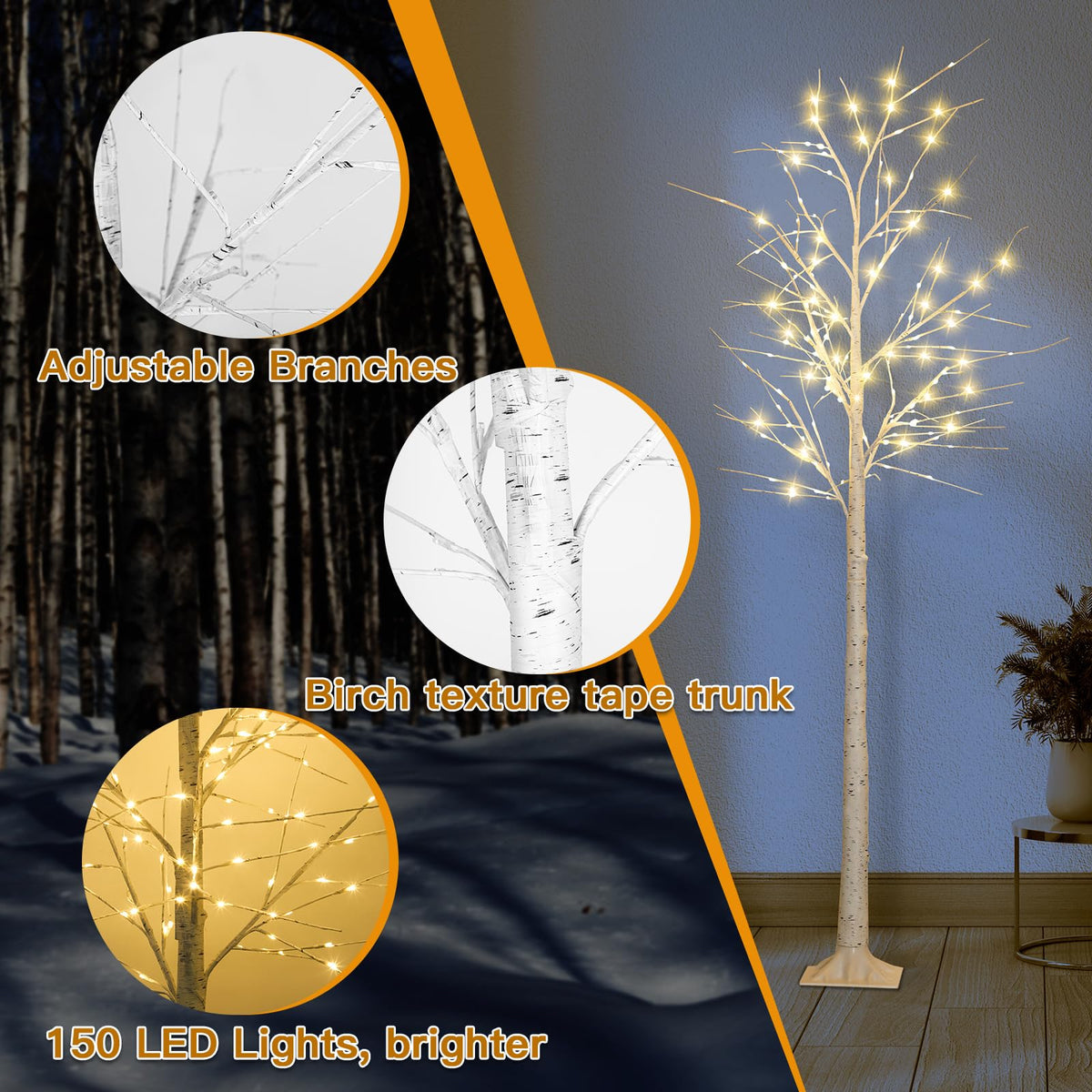 8FT Lighted Birch Tree with 150 LED Lights P583