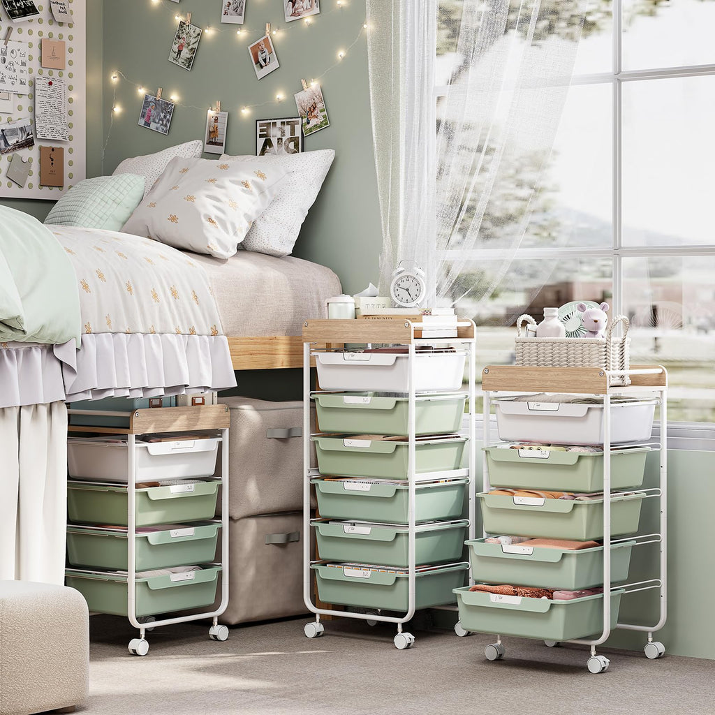 Green Utility Cart with 6 Drawers O845