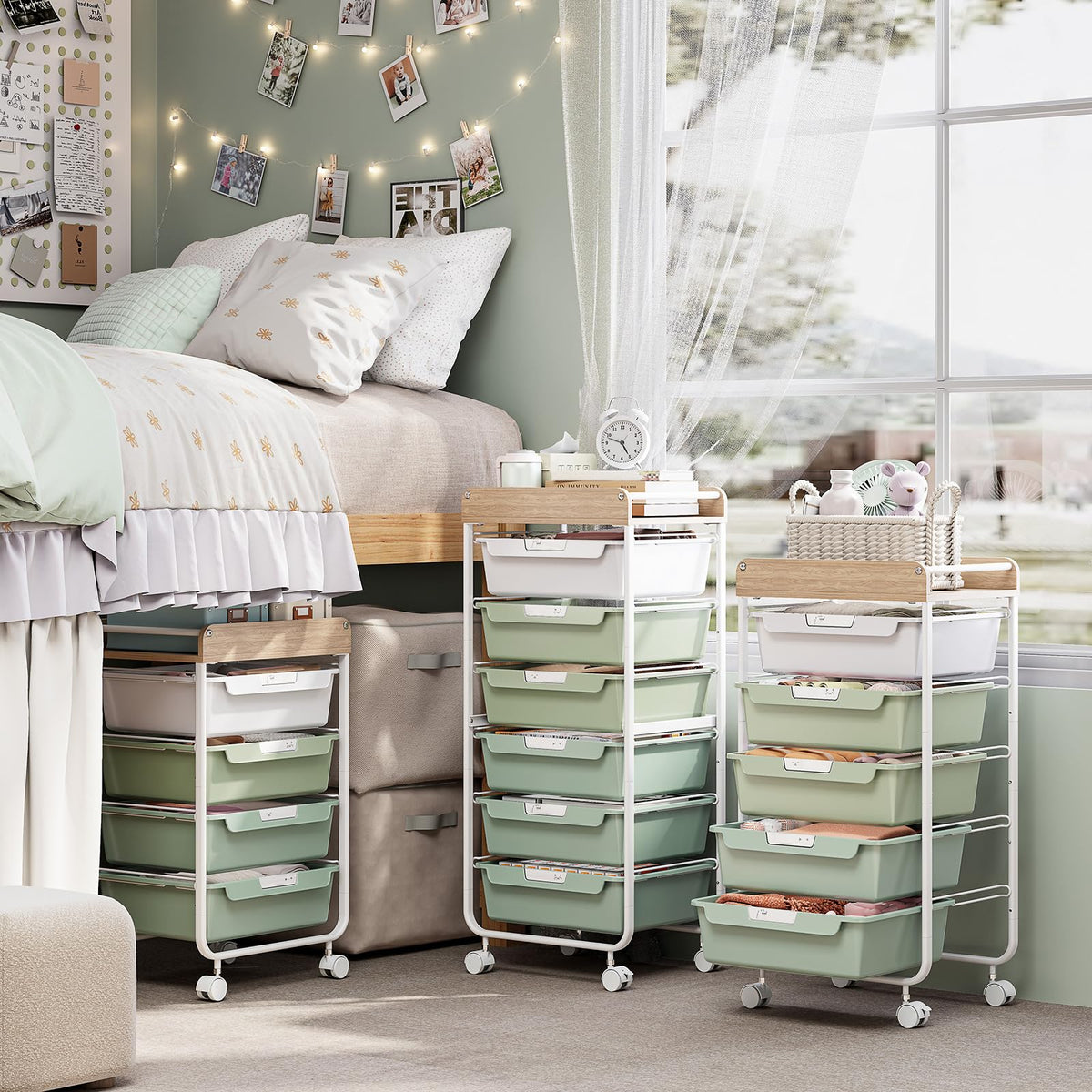 Green Utility Cart with 6 Drawers O845