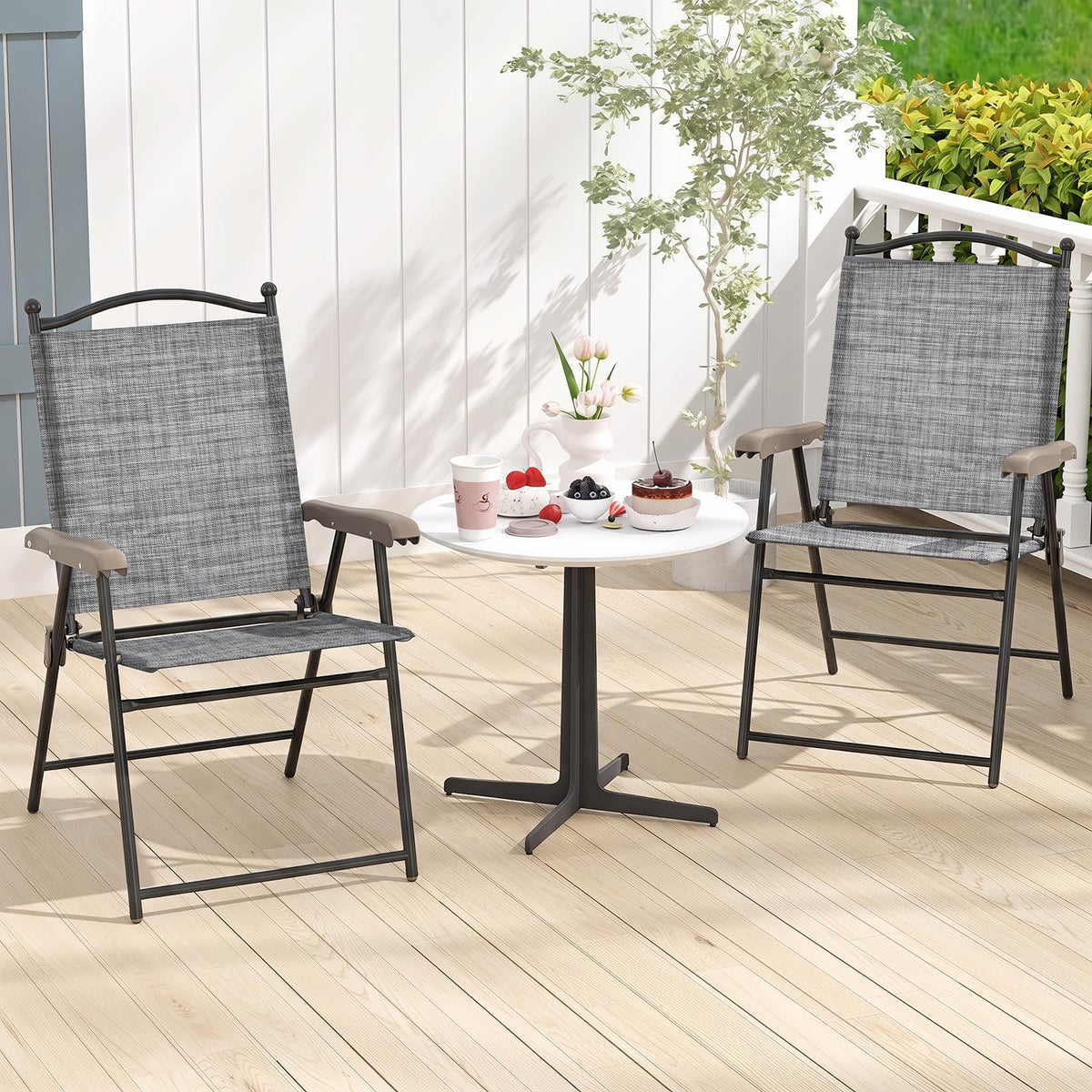 Set of 2 Grey Patio Folding Chairs D49719