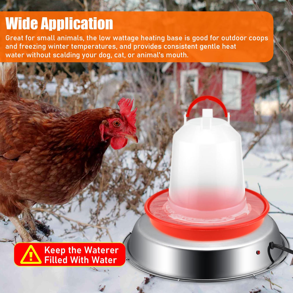 12 Inch 5 Gallons Poultry Waterer Heated Base with Thermostat T4009