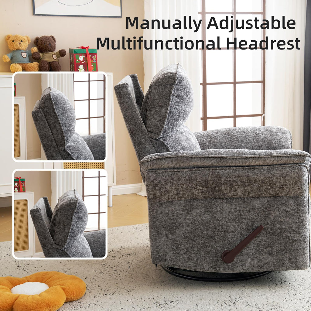 Oversized Chenille Swivel Rocker Recliner with Adjustable Headrest K2382