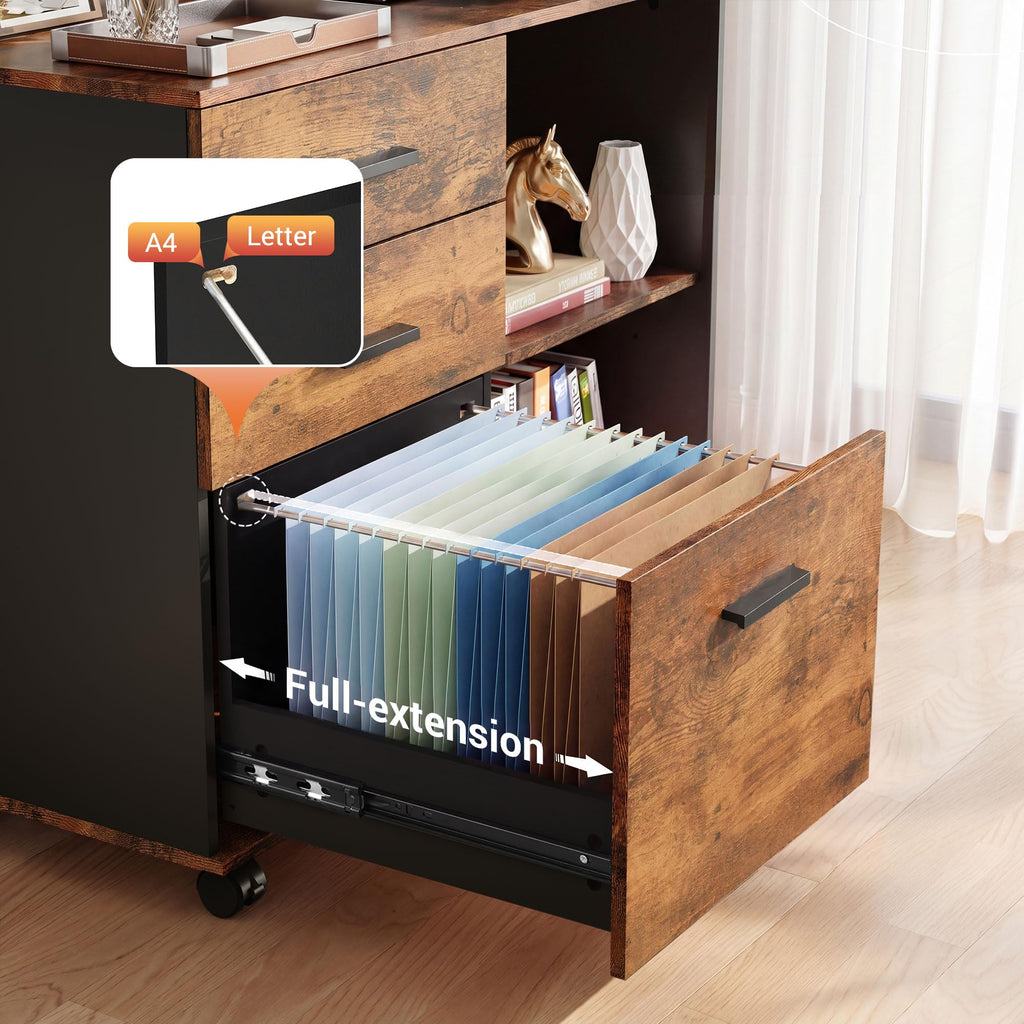 3 Drawer Wood File Cabinet with Storage Shelf C40441