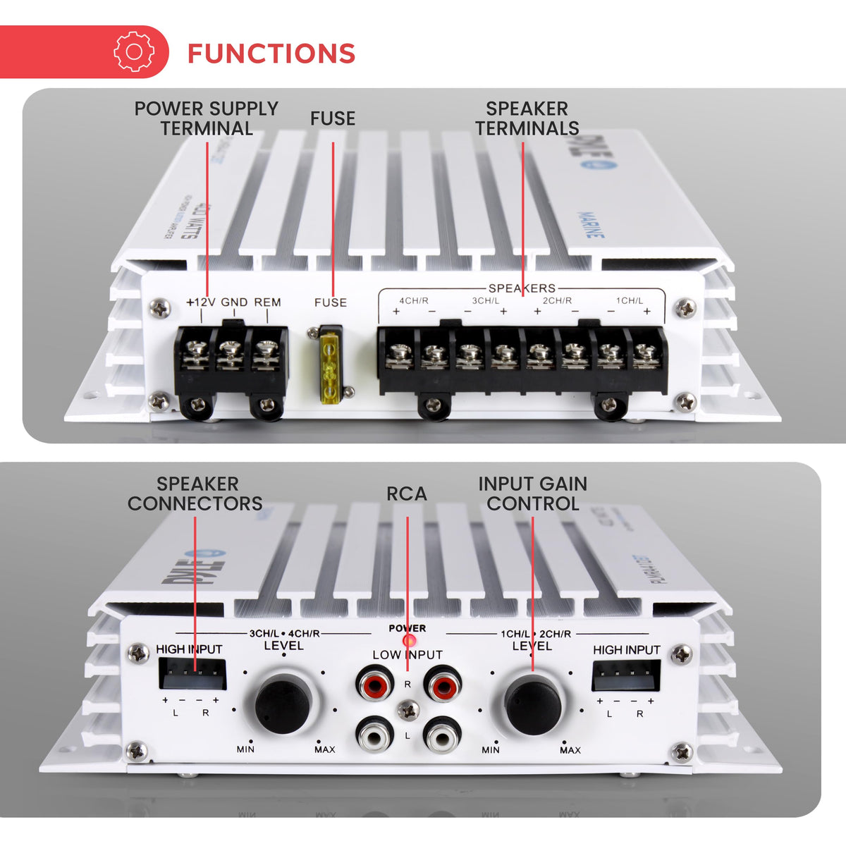 Waterproof 4 Channel 400W Bluetooth Marine Amplifier T745