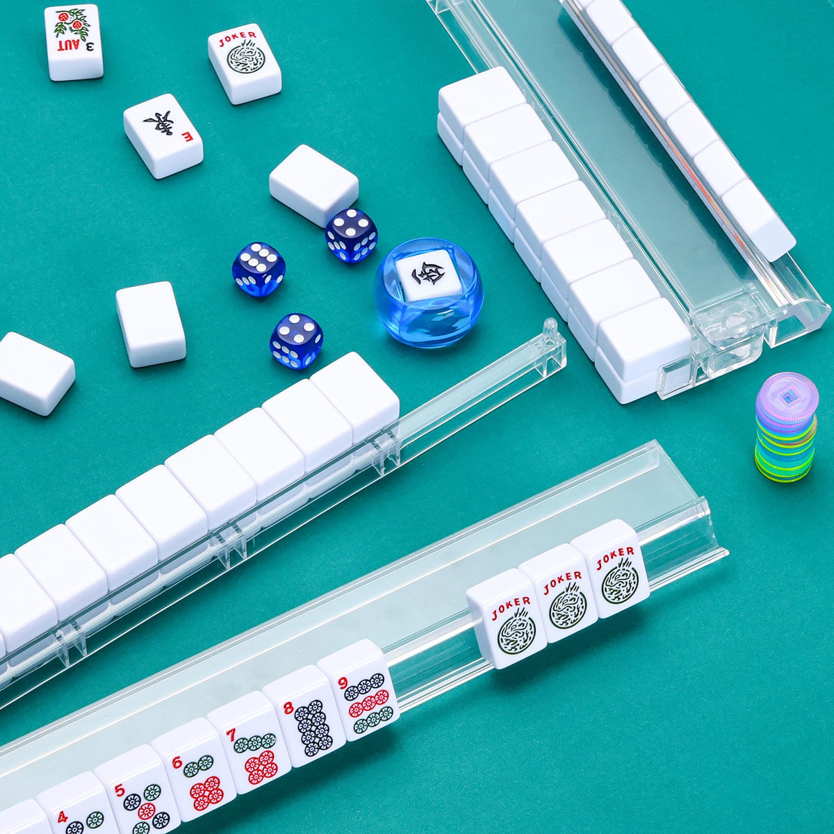 Clear Acrylic Mahjong Tile Rack and Pusher Set of 4 M513