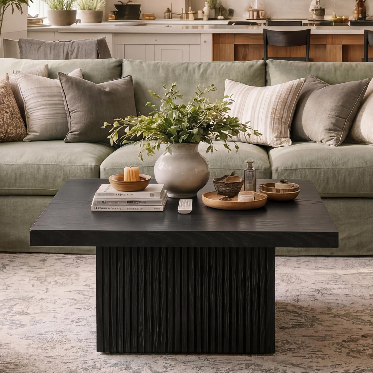 31.5" Square Fluted Wood Coffee Table C4002