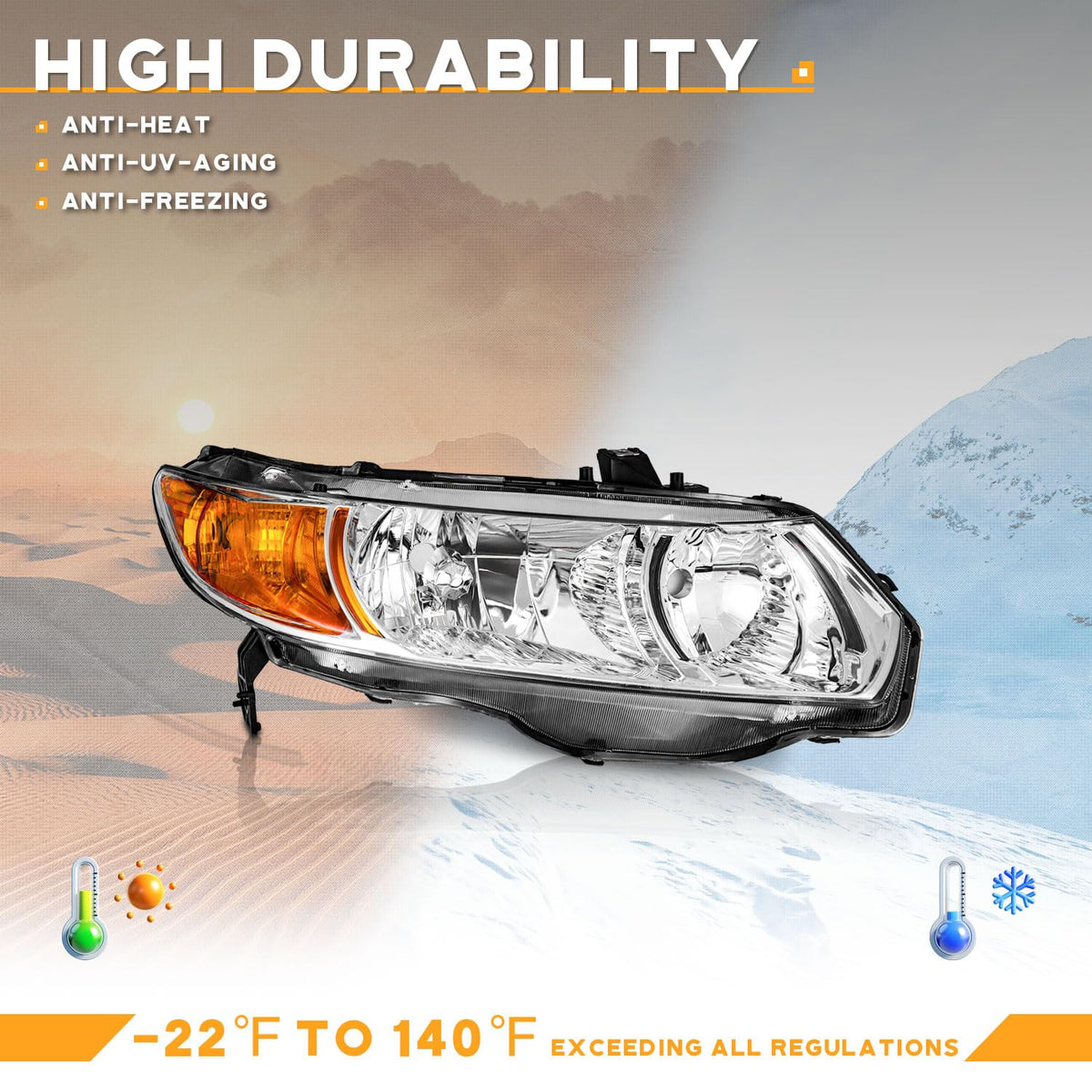 Headlight Assembly Pair Chrome Housing Amber Reflector K63979