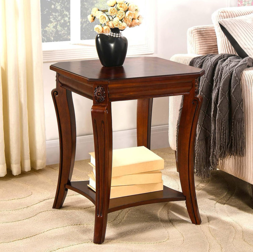 Cherry Brown Side Table with Storage Shelf W86149