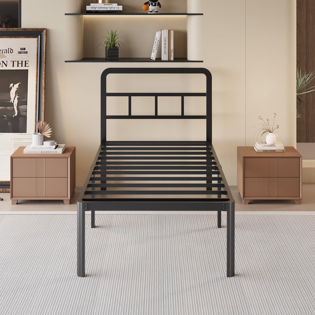 18 Inch Twin XL Black Metal Bed Frame with Headboard Z45039