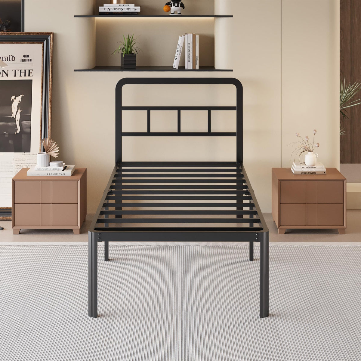 18 Inch Twin XL Black Metal Bed Frame with Headboard Z45039