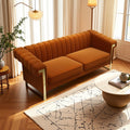 Orange Velvet Channel Tufted Sofa with Gold Metal Legs Y348