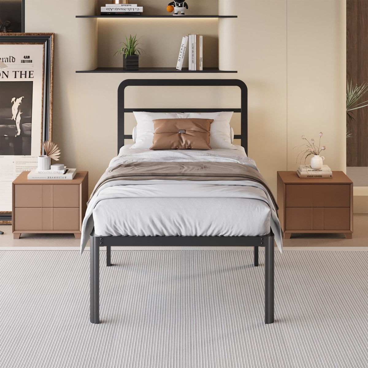 18 Inch Twin XL Black Metal Bed Frame with Headboard Z45039
