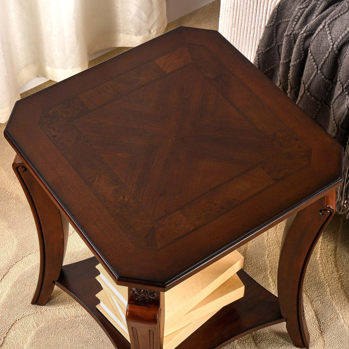 Cherry Brown Side Table with Storage Shelf W86149
