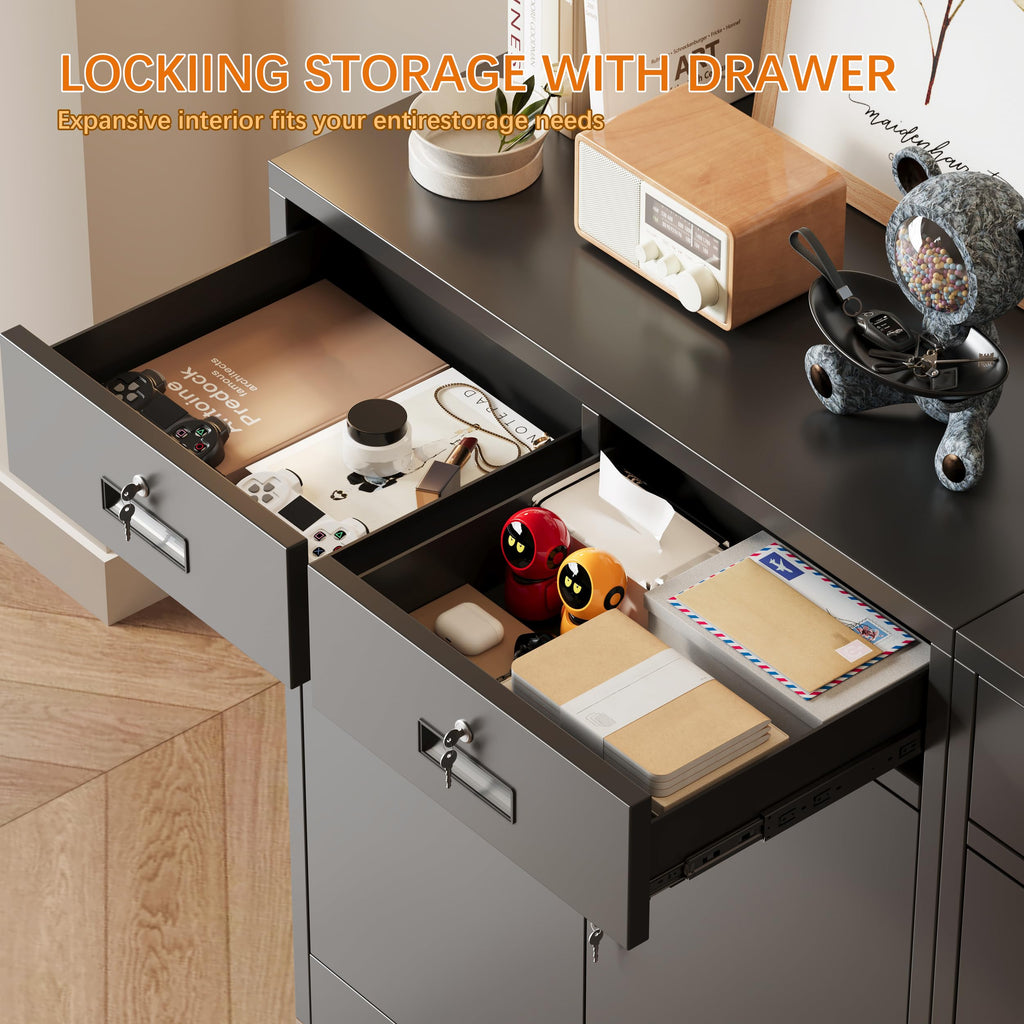 36" H Black Metal Storage Cabinet with 2 Drawers Y653