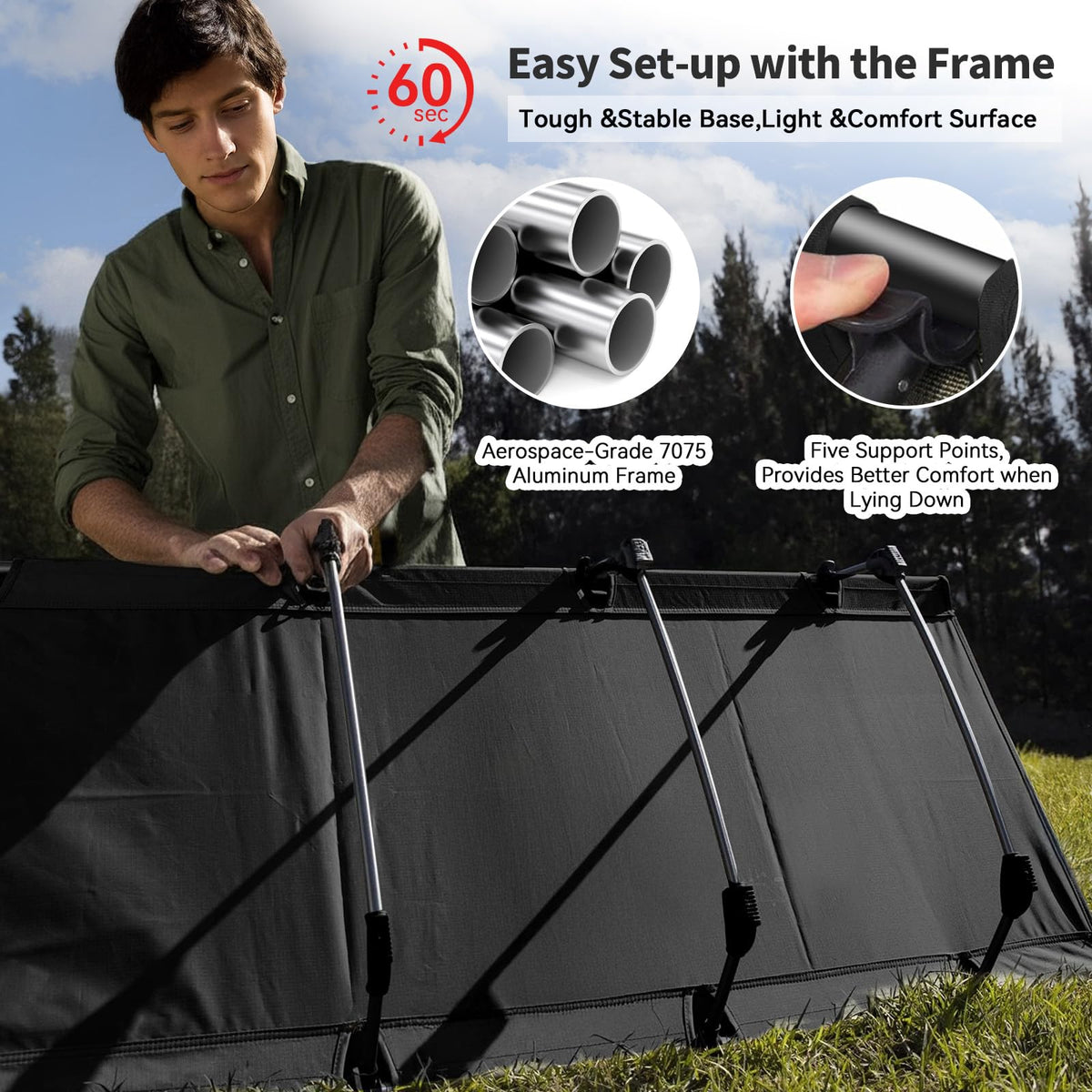 Ultralight Portable Folding Camping Cot with 2 Side Pocket H4676